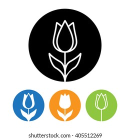 Beautiful Tulip flower icon and logo in trendy linear style.
Identity style for Beauty Salon for Business card, Banner and Brochure. 
Emblem and icon of flower. Contour line. Flat design elements.
