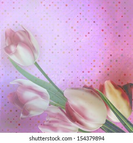 Beautiful tulips against polka dots background. And also includes EPS 10 vector