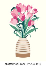 Beautiful tulips flowers bouquet in vase illustration