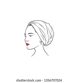 Beautiful Turban Girl Hairstyle, Vector Design. Logo, Icon, Sign, Illustration Template
