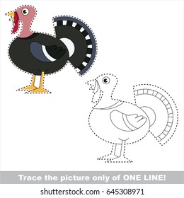 Beautiful Turkey. Dot to dot educational game for kids. trace only of one line.
