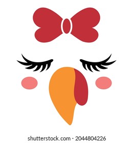 Beautiful turkey face with bow - Vector illustration for card and shirt design for autumn holidays. Happy Harvest, Thanksgiving decoration.