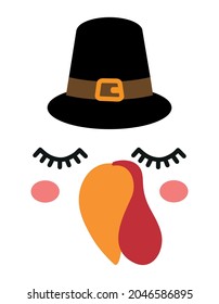 Beautiful turkey face with Thanksgiving cap - Vector illustration for card and shirt design for autumn holidays. Happy Harvest, Thanksgiving decoration.