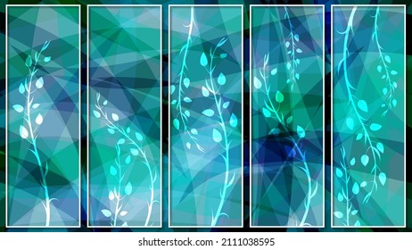 Beautiful turquoise azure panel with floral elements. A beautiful panel for interior decoration, corporate designs, blogs, postcards, posters and your other projects. Vector. 