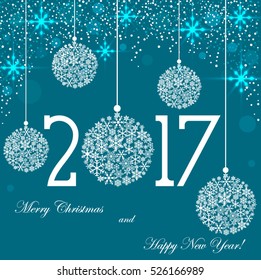 Beautiful turquoise background with sparkles and balls .Vector  illustration