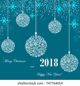 Beautiful turquoise background with sparkles and balls .Vector  illustration.  