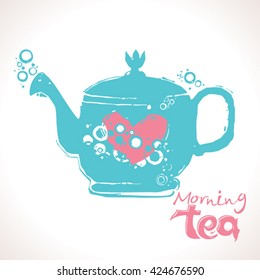 Beautiful turquoise teapot for brewing tea morning.