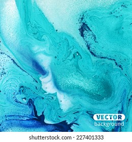 Beautiful turquoise vector marbled surface. Unique handmade texture with liquid paint. Watercolor background. Blue waves.