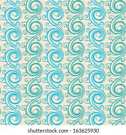 beautiful turquoise vertical pattern with swirls on a beige background 