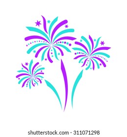 Beautiful turquoise and violet vector firework icon isolated