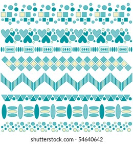 Beautiful turquoise and yellow vector trim collection over white background