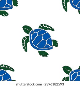 Beautiful turtle with blue and color isolated on white background is in Seamless pattern - vector illustration
