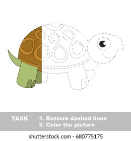 Beautiful Turtle. Dot to dot educational game for kids. Trace and color the colorless half.