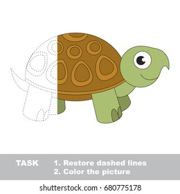 Beautiful Turtle. Dot to dot educational game for kids. Trace and color the colorless half.