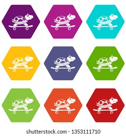 Beautiful turtle icons 9 set coloful isolated on white for web