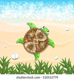 Beautiful turtle with a patterned shell illustration.