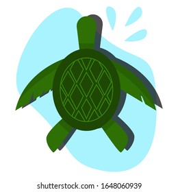 beautiful turtle swims in the ocean. flat illustration.