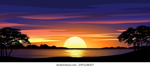 Beautiful twilight sunset sky over lake