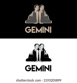 Beautiful twin girl for gemini tattoo zodiac and retro vintage women health care brand logo design