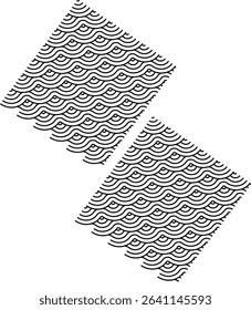 Beautiful two overlapping diamond-shaped tiles with a repeating wave pattern on a black background.