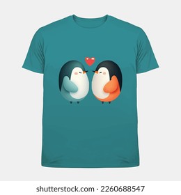 Beautiful two Penguin illustrate with love heart, t shirt template for valentine's day