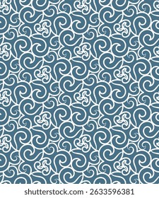 Beautiful two-color art seamless pattern with swirls. Vector illustration for print, fabric, cover, packaging, interior decor, blog decoration and other your projects.
