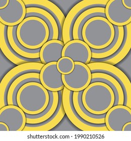 hermoso patrón geométrico sin costuras de dos colores. los círculos amarillos y grises de diferentes tamaños se alinean en un orden específico. vector 