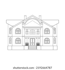 Beautiful two-story house with columns. Vector illustration