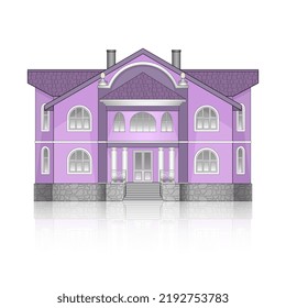 Beautiful two-story pink house. Vector graphics