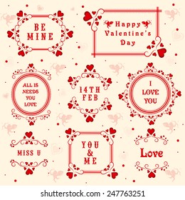 Beautiful typographic collection or frames for Happy Valentines Day celebration.