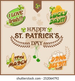 Beautiful typographic collection with ornaments for Happy St. Patrick's Day celebration.