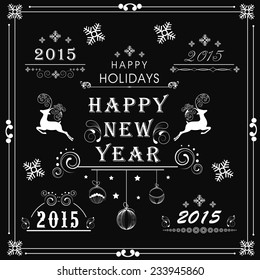 Beautiful typographic and ornaments collection for New Year 2015, Merry Christmas and Happy Holidays celebration.