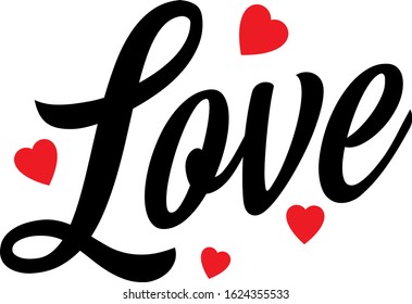 Beautiful typography background with hand drawn word Love. Handmade vector modern calligraphy