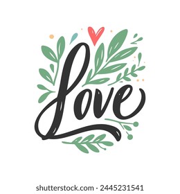 Beautiful typography background with hand drawn word Love. Handmade vector modern calligraphy