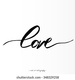 Beautiful typography background with hand drawn word Love. Handmade vector modern calligraphy