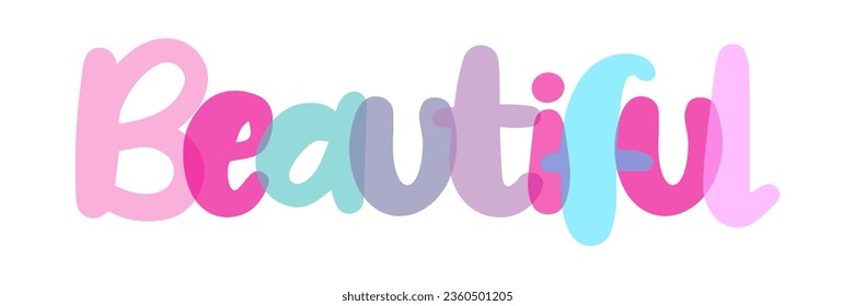 Beautiful typography background sign, label, sticker, text design, pink, lilac, blue, purple tones, white background, tag. Transparent lettering.