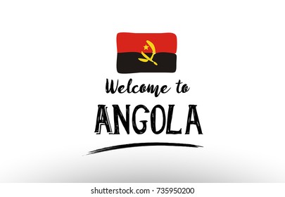 Beautiful typography design of angola country with welcome to message and national flag suitable as a logo icon poster badge greeting card t-shirt or website banner