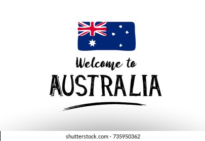 Beautiful typography design of australia country with welcome to message and national flag suitable as a logo icon poster badge greeting card t-shirt or website banner