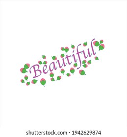beautiful typography floating green leaves on white color background