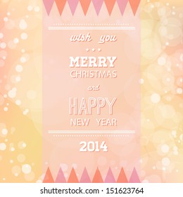 Beautiful typography holiday background. Merry Christmas and a Happy New Year poster with bokeh. Vector illustration