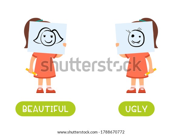 vektor-stok-beautiful-ugly-antonyms-word-card-vector-tanpa-royalti