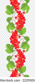 Beautiful Ukrainian floral ornament with red berries, viburnum sprigs and green leaves. Seamless pattern. Vector illustration on a transparent background