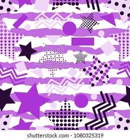 Beautiful Ultra Violet Endless Star Background. Trendy 2018 Ultraviolet Color Creative Seamless Pattern in Pop Art Style for Fabric