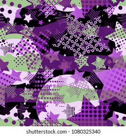 Beautiful Ultra Violet Endless Star Background. Trendy 2018 Ultraviolet Color Creative Seamless Pattern in Pop Art Style for Fabric