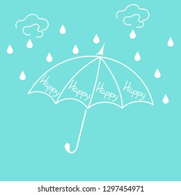  Beautiful umbrella, clouds, raindrops . Vector illustration.