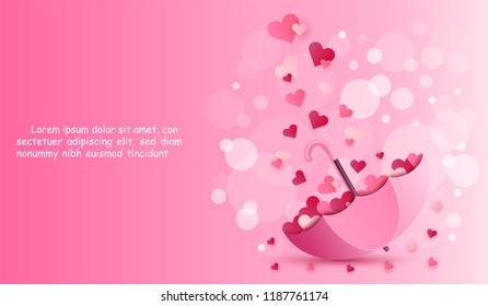 Beautiful umbrella and heart inside Isolated on pink color  Invitation Template bokeh Background Design, Greeting Card, Poster. Valentine Day. Vector illustration. Fashion & Style.