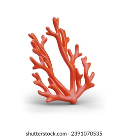 Beautiful underwater sea plant, elements for aquarium. Coral composition in red colors. Aquatic plant Vector illustration in 3D style with white background