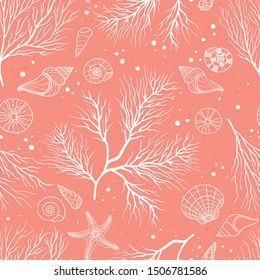 Beautiful underwater seamless pattern, handdrawn elegant corals, great for fashion prints, wallpapers, banners, wrappings - vector surface design