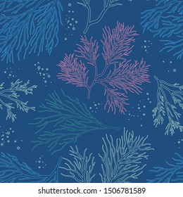 Beautiful underwater seamless pattern, handdrawn elegant corals, great for fashion prints, wallpapers, banners, wrappings - vector surface design