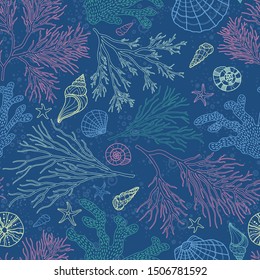 Beautiful underwater seamless pattern, handdrawn elegant corals, great for fashion prints, wallpapers, banners, wrappings - vector surface design